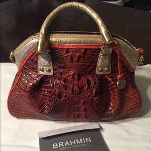 Brahmin purse! Pecan color with coral trim & Fizz
